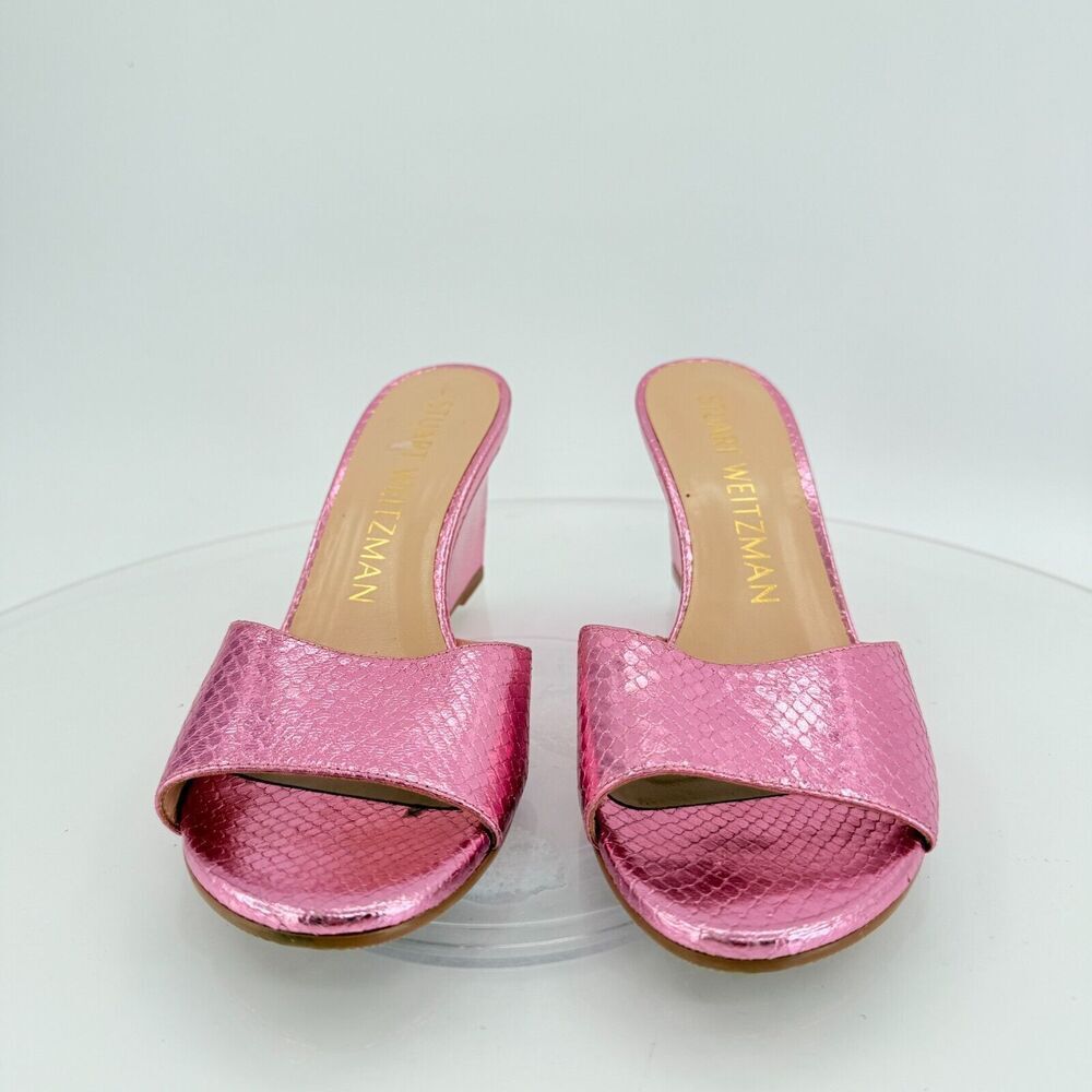 Stuart Weitzman Larunda Women's Mule Sandal Size 7.5 Wedge Heel Pink Slide Snake - Picture 4 of 16